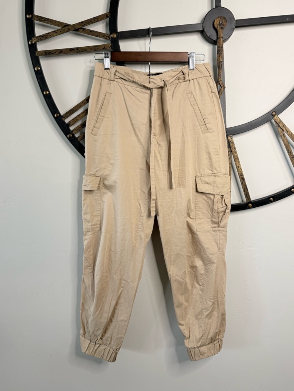 Zara Beige Cargo Lightweight pants with Tie Waist